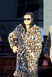 Sophia Thomalla in Animal Print Feathered Coat in Primrose Hill