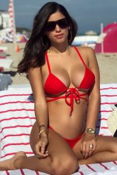 Alexandra Rodriguez in a Red Bikini on the Beach in Miami