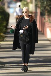 Ashlee Simpson in a Fur Collar Coat - Out in Los Angeles