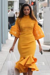 Blanca Blanco in Yellow Dress Arriving to BAFTA Tea Party in LA