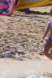 Camille Grammer in a Blue Bikini on the Beach in Hawaii