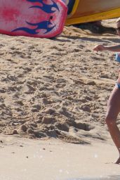 Camille Grammer in a Blue Bikini on the Beach in Hawaii