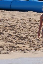 Camille Grammer in a Blue Bikini on the Beach in Hawaii