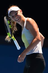 Caroline Wozniacki Practice Session at the Australian Open in Melbourne