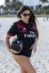 Claudia Romani in AC Milan Shirt on the Beach in Miami