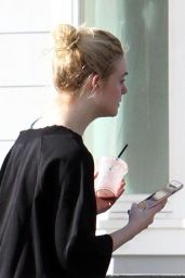 Elle Fanning in Tights Returning to Her Home in Los Angeles