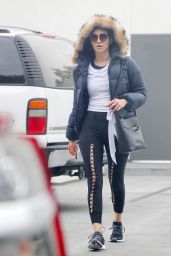 Emmy Rossum in Fur Jacket After the Workout Session in LA