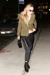 Gigi Hadid in a Black and Yellow Ensemble Out in NYC