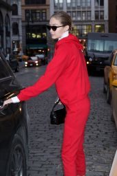 Gigi Hadid in a Red Sweatsuit in NYC