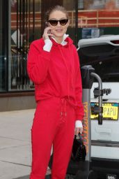 Gigi Hadid in a Red Sweatsuit in NYC