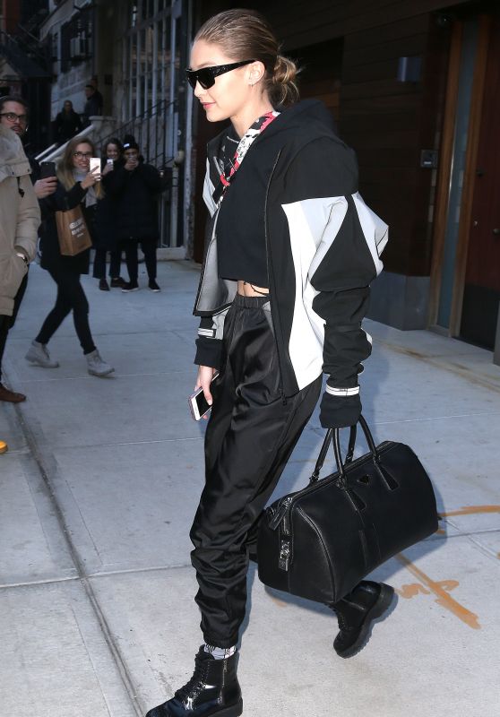 Gigi Hadid in Prada Hooded Jacket Out in NYC