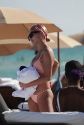 Hailey Baldwin in a Pink Bikini at the Beach in Miami