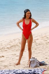 Montana Brown in a Red Swimsuit in Barbados