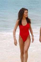 Montana Brown in a Red Swimsuit in Barbados