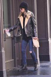 Nicky Hilton in a Leather Jacket, Denim Pants and Leather Boots