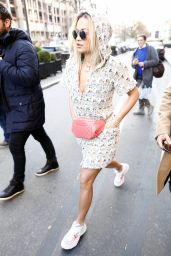Rita Ora Cute Street Style - Leaving Her Hotel in Paris 01/23/2018