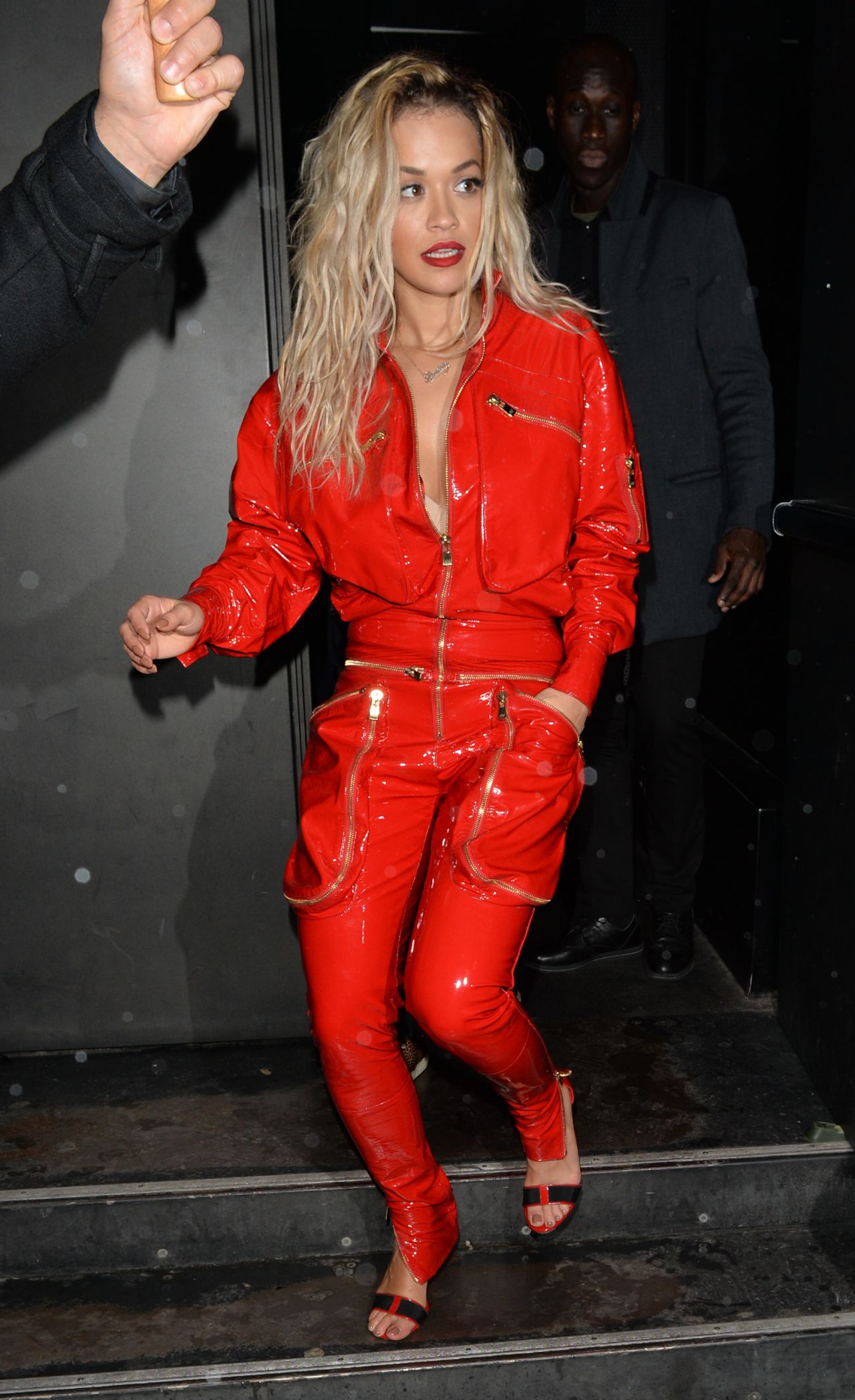 Rita Ora in Red Ensemble - Leaving Her Private Gig in Paris 01/21/2018