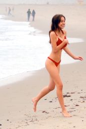 Sophie Mudd in a Red Bikini on the Beach in Malibu