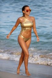 Sylvie Meis Hot in a Gold Bikini on the Beach in Miami