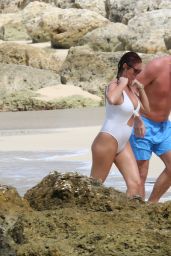 Amy Childs in Swimsuit at the Beach in Barbados