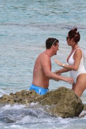 Amy Childs in Swimsuit at the Beach in Barbados