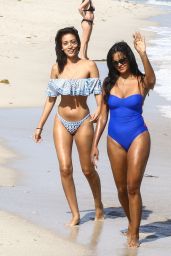Claudia Jordan in a Blue Swimsuit on the Beach in Miami