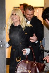 Donatella Versace – Arrive at Versace Fashion Show in Milan 02/23/2018