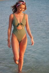 Georgia Harrison in a Green Swimsuit on the Beaches of Dubai