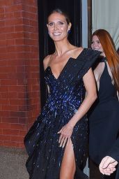 Heidi Klum in a Full Length Blue Dress - Arrives at the amFAR Gala in NYC