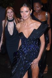 Heidi Klum in a Full Length Blue Dress - Arrives at the amFAR Gala in NYC