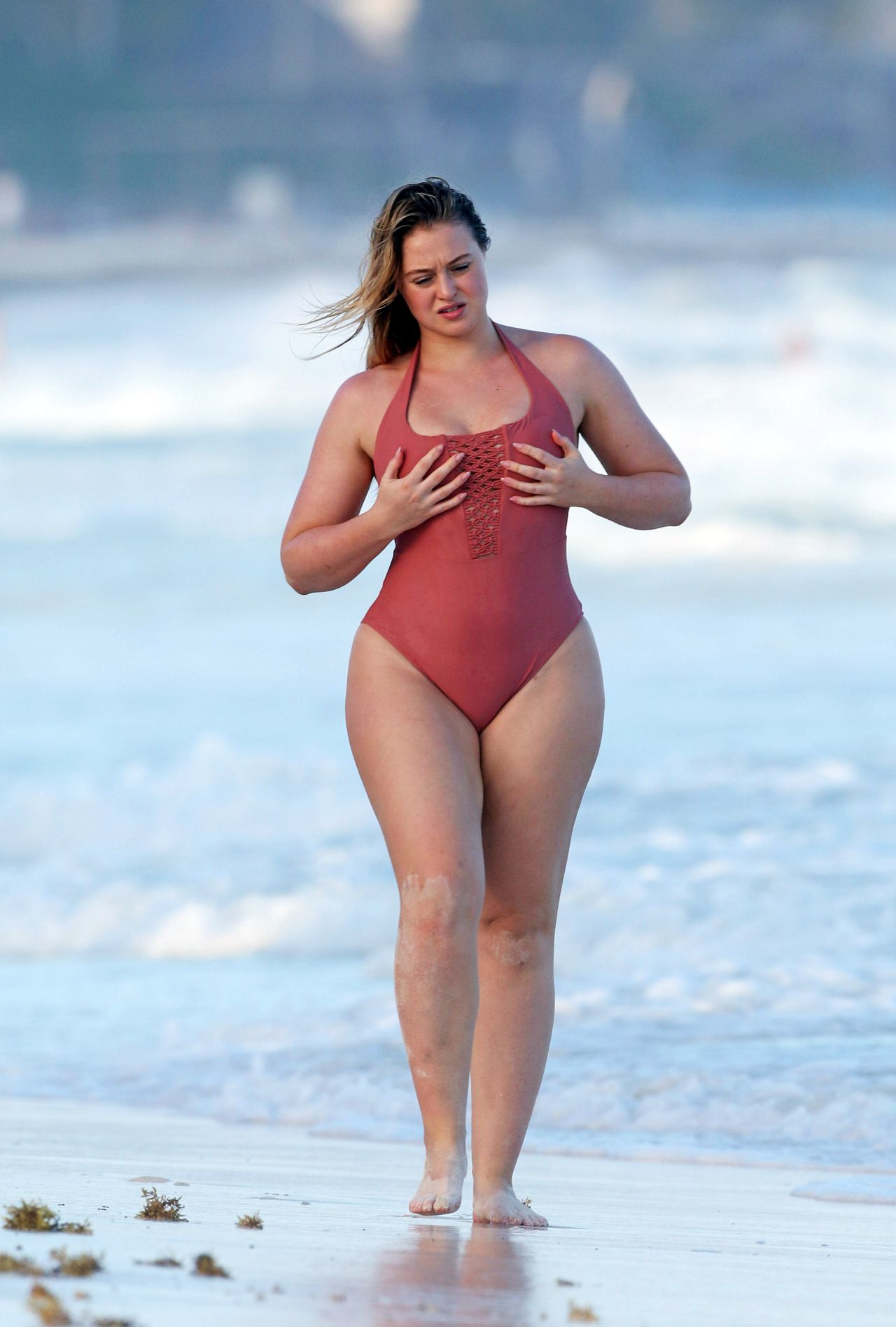 Iskra Lawrence In A One Piece Bathing Suit On The Beach In -9924