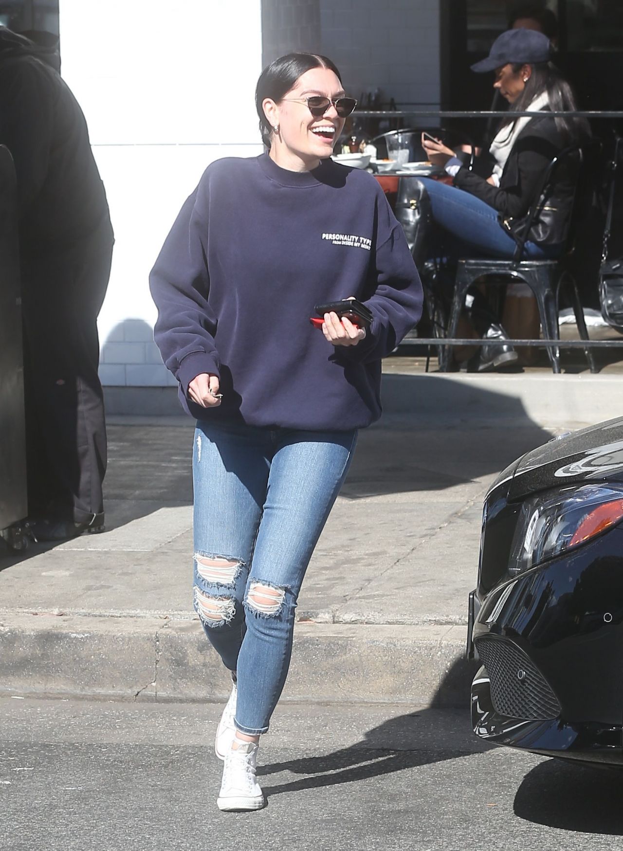 Jessie J in Ripped Jeans Out in LA, February 2018