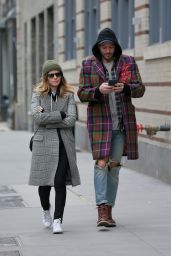 Kate Mara in a Plaid Coat Out in New York City, February 2018