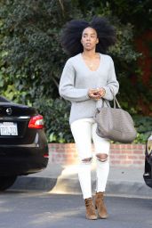 Kelly Rowland Wearing Baggy Sweater and Ripped White Denim - Los Angeles 02/20/2018
