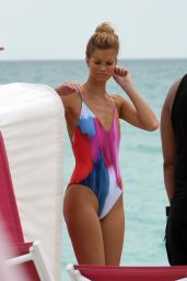 Nadine Leopold in Swimsuit on the Beach in Miami