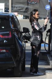 Olivia Munn in Her Pajamas Pumping Gas in LA