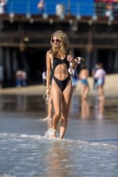 Rachel McCord in a Black Swimsuit on the Beach in Santa Monica