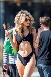 Rachel McCord in a Black Swimsuit on the Beach in Santa Monica
