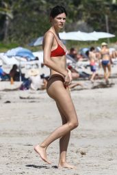 Sadie Newman in a Red Bikini on the Beach in Miami