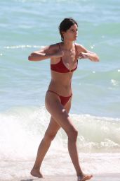 Sadie Newman in a Red Bikini on the Beach in Miami