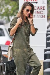 Alessandra Ambrosio in a Green Jumpsuit in Los Angeles 03/21/2018