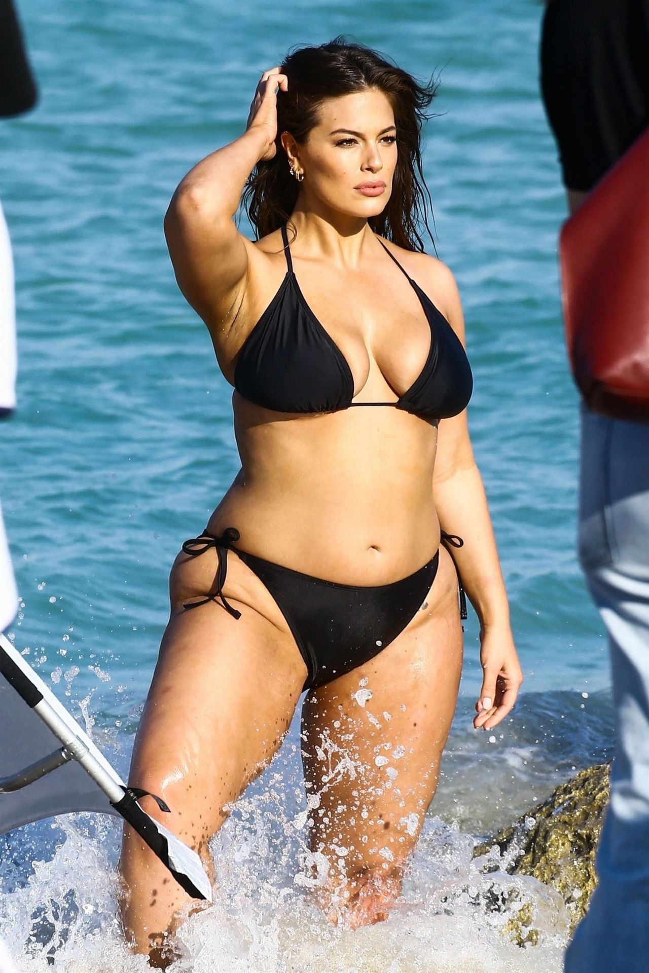 Ashley Graham In A Black Bikini Photoshoot On The Beach In Miami