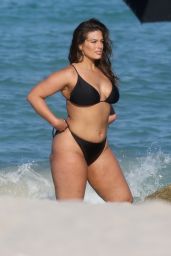 Ashley Graham in a Black Bikini - Photoshoot on the Beach in Miami 03/14/2018