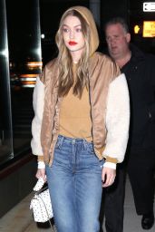 Gigi Hadid in a Bomber Jacket, Cropped Jeans and Leopard Print Booties - NYC 03/19/2018
