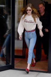 Gigi Hadid in a Pina Colada Sweat Shirt in NYC 03/20/2018