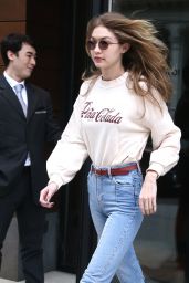 Gigi Hadid in a Pina Colada Sweat Shirt in NYC 03/20/2018