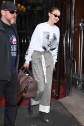 Gigi Hadid Style - Leaving the Royal Monceau Hotel in Paris 03/29/2018