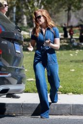 Isla Fisher Wears Denim Jumpsuit - Shopping in Beverly Hills 03/15/2018