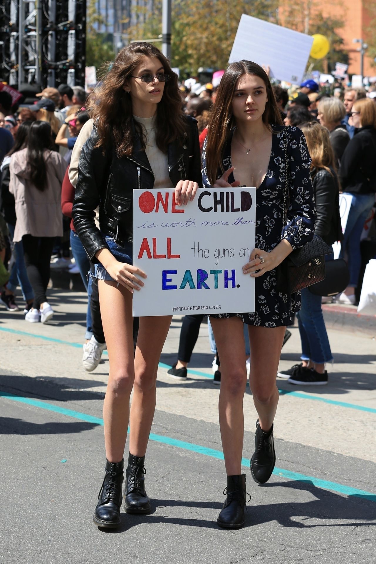 Kaia Gerber and Charlotte Lawrence – Meet Up at the Anti-Gun “March For