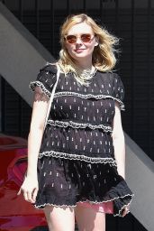 Kirsten Dunst in Patterned Black and White Dress - Studio City 03/28/2018